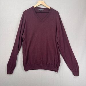 Hart Schaffner Marx Merino Wool Sweater Mens XL Burgundy Red V Neck Long Sleeve